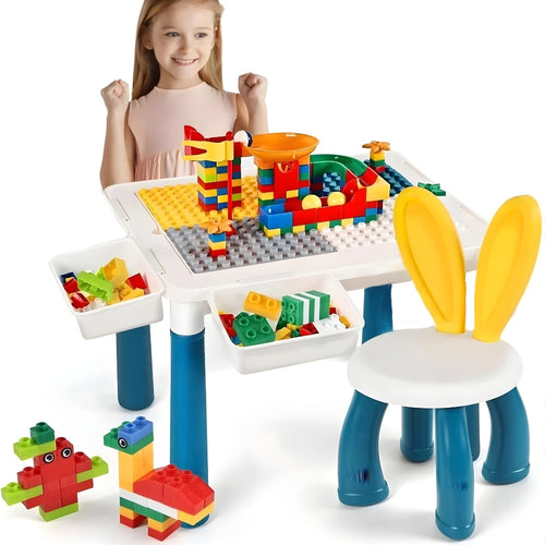 Children Activity Table With Blocks Surface And Matching Chair
