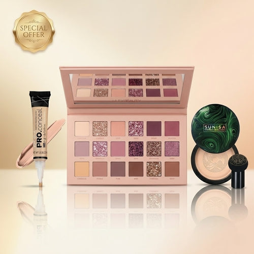Combo with Foundation Eyeshadow Palette and Color Correctors, Complete Makeup