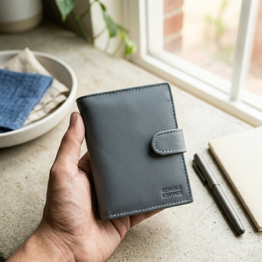Compact Wallet with Multiple Card Slots, Genuine Leather, for men