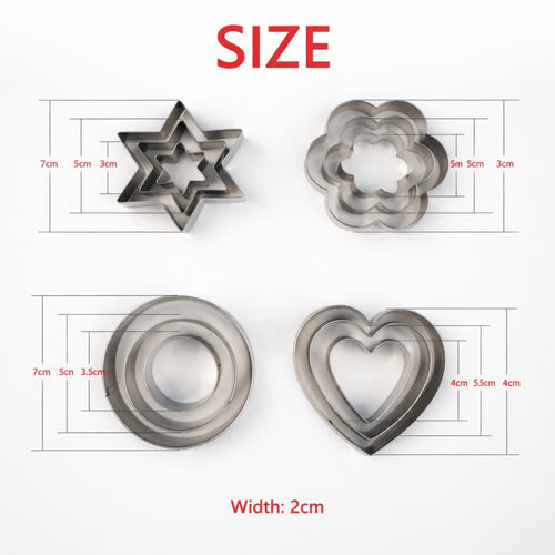 Cookie Cutter Stainless Steel Biscuit Fruit Cutter Multi Shapes - Set 12 Pieces