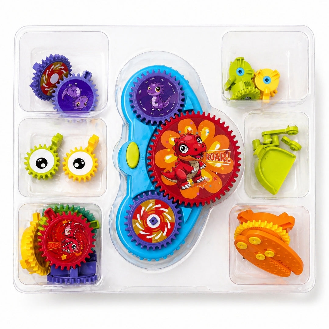 Creative building blocks with moving gears