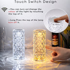 Crystal Table Lamp, Colors Diamond Rose, Adjustable Brightness and Remote