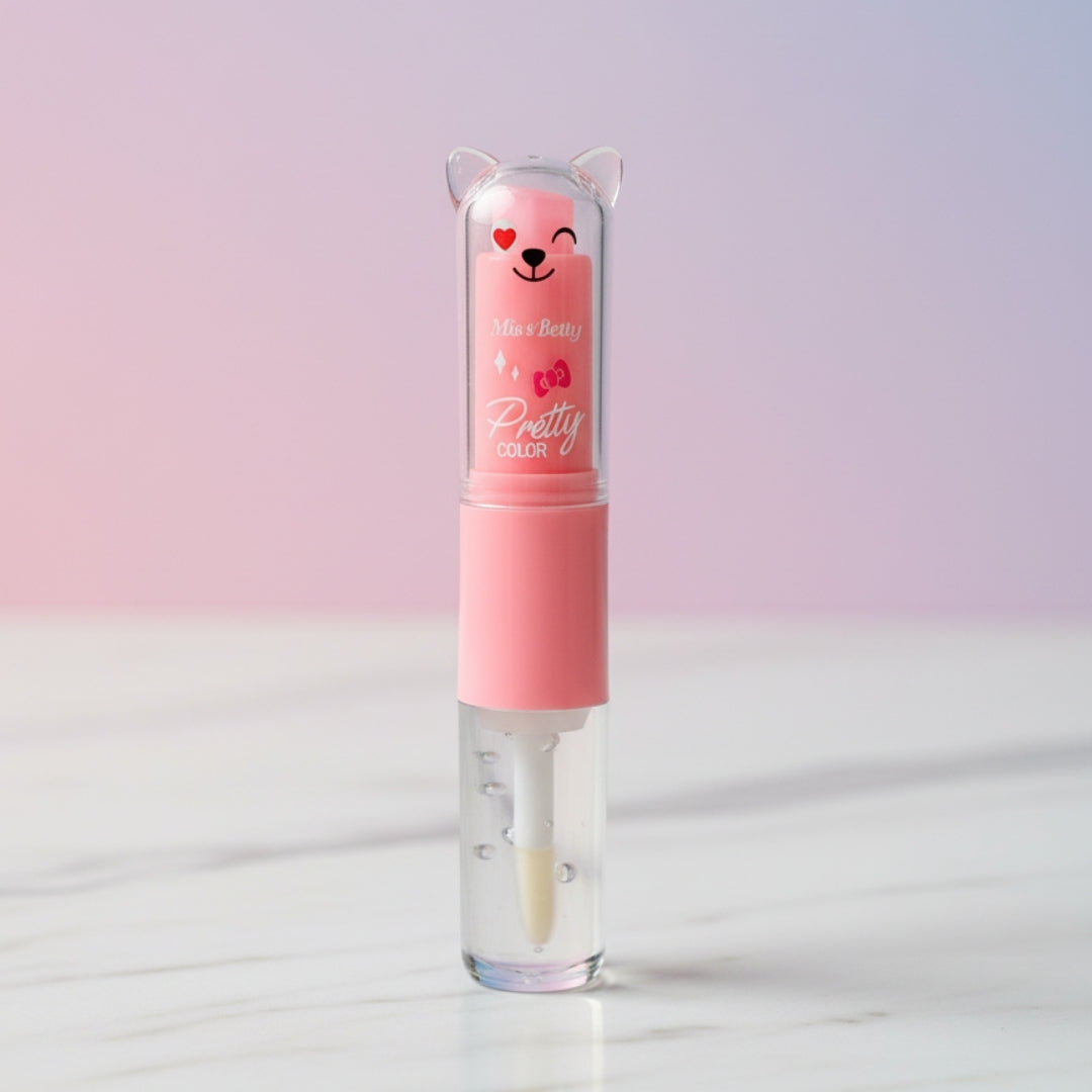 Cute Bear Lip Balm with Lip Oil Hydrating Glossy Finish Lip Care 6 Colors