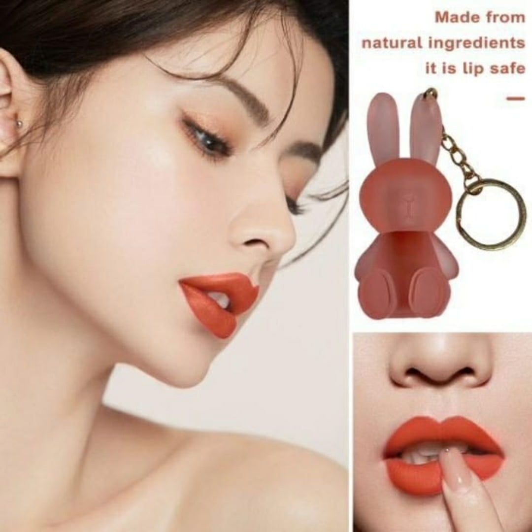Cute Rabbit Keychain Lip Gloss Nude Shade Portable Lip Care