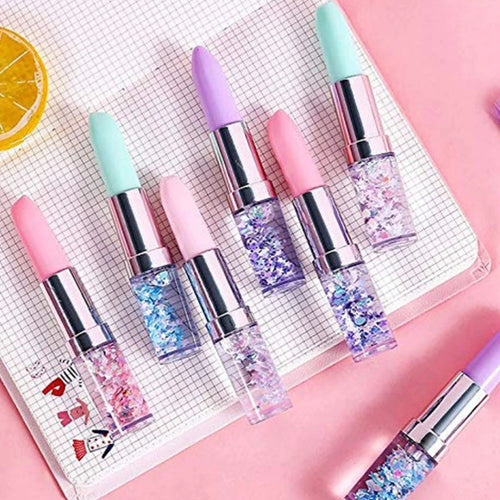 Cute Lipstick Gel Pen Black Ink, Colorful Quicksand Design for School