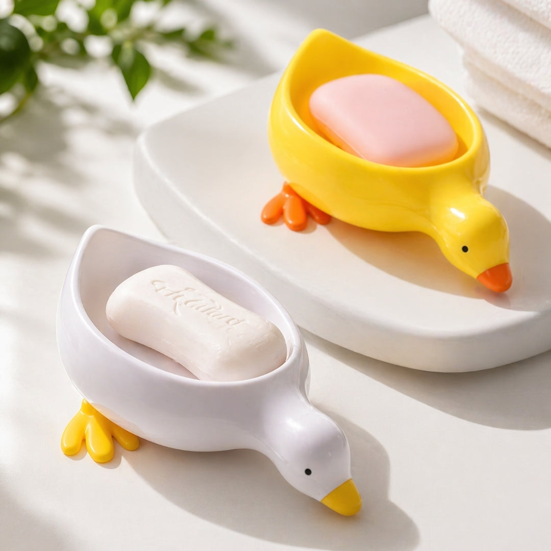 Duck-shaped soap holder adds a playful touch to everyday soap storage.
