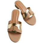 Women’s Tan & Gold Embellished Flat Sandals