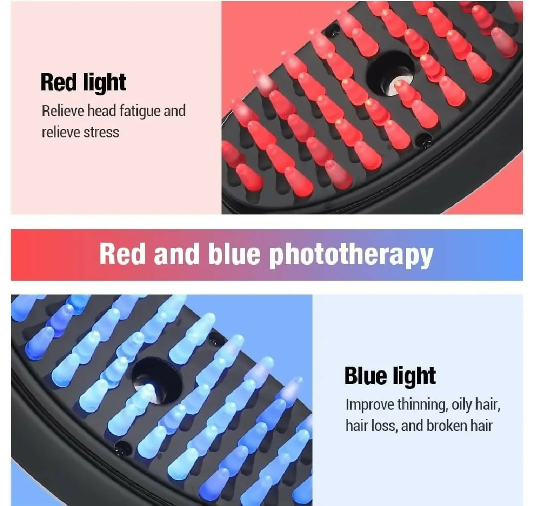 Rechargeable Electric Hair Growth Comb with Steam Spray & Red/Blue LED Therapy – Scalp Massage Anti Hair Fall Brush with 3 Vibration Modes