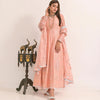 Dress Set, Peach Chiffon Ensemble 3-Piece Set with Intricate Embroidery