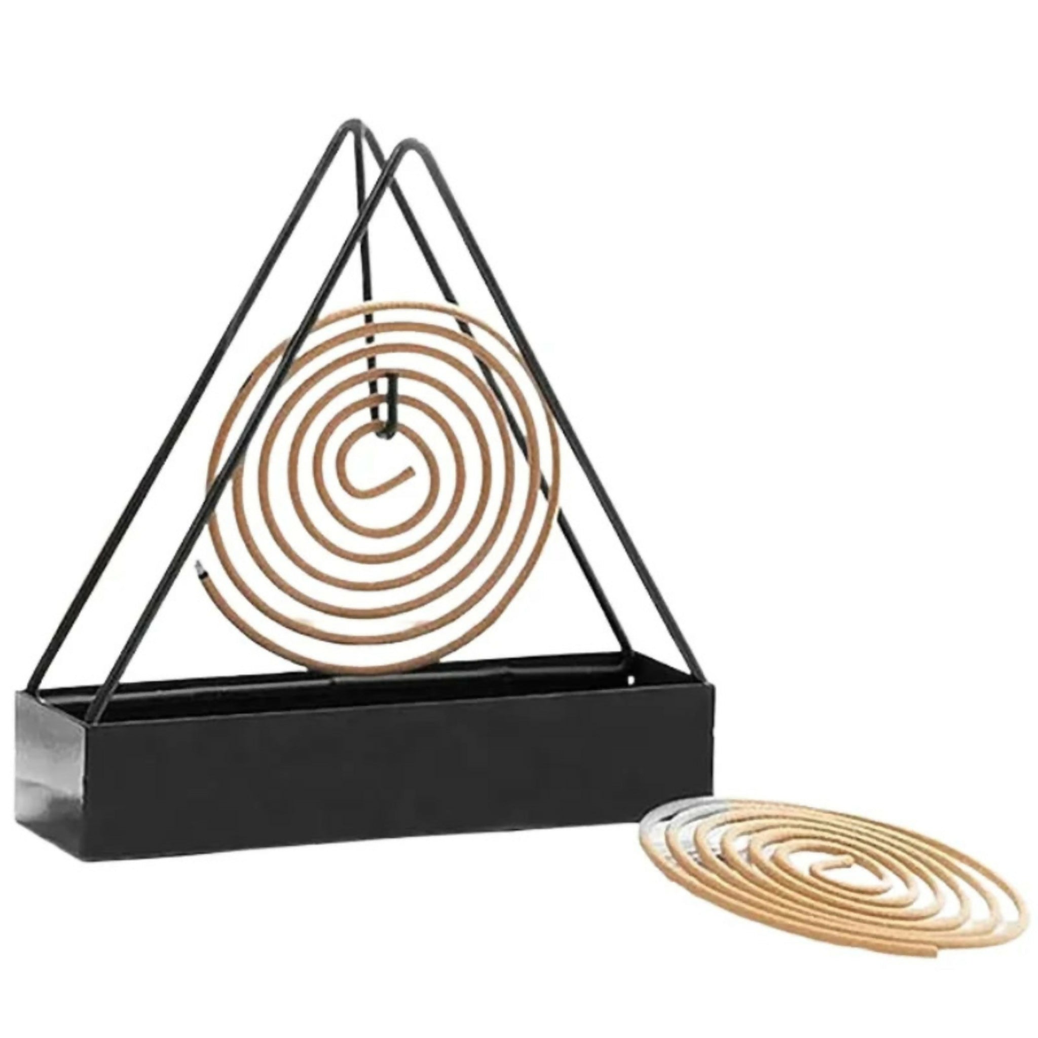 Triangle-Shaped Iron Mosquito Coil Holder | Creative Hanging & Standing Incense Burner | Durable Metal Design | Black | Pack of 1