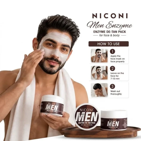 NICONI Men Enzyme De-Tan Pack for Face & Body | Deep Cleansing & Tan Removal Cream | Brightening & Hydrating Formula | For All Skin Types | 300g