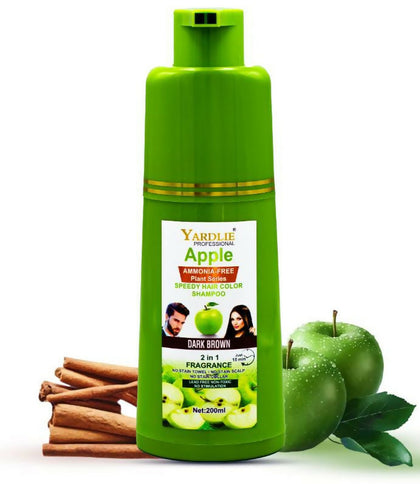 Apple Hair Color Shampoo Natural Black And Brown 2-in-1 Color Cleanse and Nourish Formula by Yardlie Available in 200ml and 400ml Packs – Easy to Use Hair Coloring and Cleansing Shampoo for Shiny and Healthy Hair