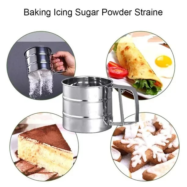 Stainless Steel Flour Sifter Is A Practical Kitchen Tool Designed For Baking And Cooking Tasks. It Is Made From Stainless Steel And Helps Sift Flour Smoothly For Better Mixing And Preparation. The Simple Design Makes It Easy To Use And Suitable For Regula
