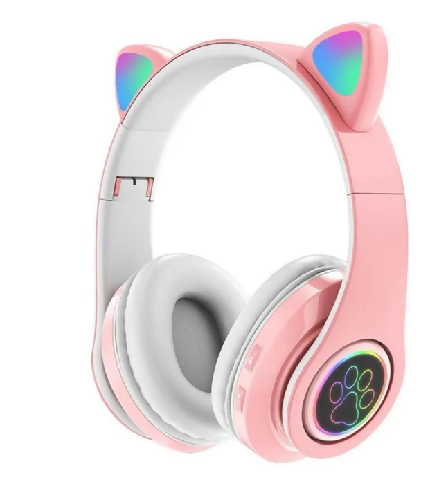 Cat Ear Bluetooth Headphones Pink With LED Light