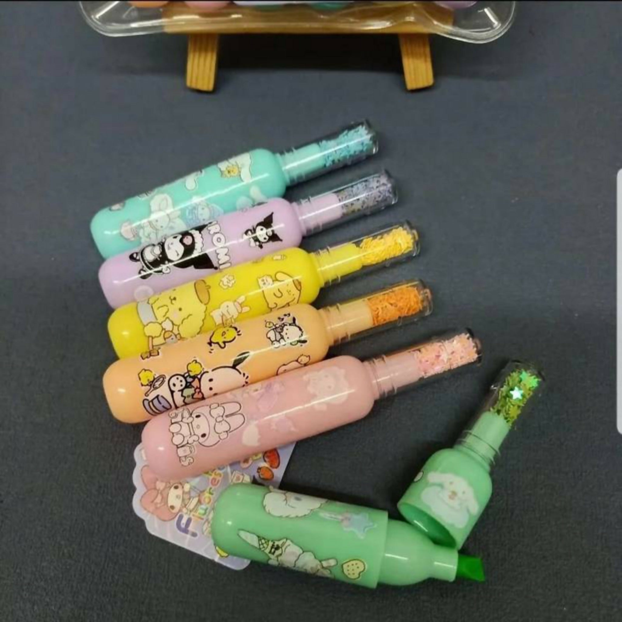 Pack of 6 Kromi Bottle Shaped Highlighters – Cute Character Stationery Set for Girls & Boys