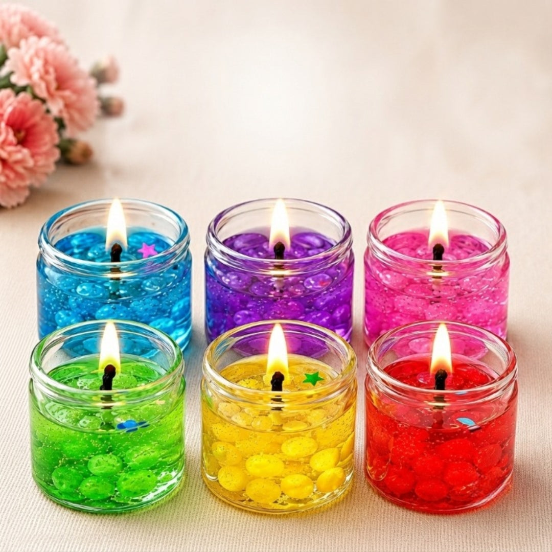 Decorative Glass Tea Light Candles with Seashell Jelly Design - Pack of 6