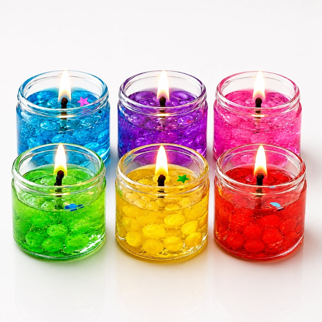Decorative Glass Tea Light Candles with Seashell Jelly Design - Pack of 6