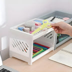 Desktop 2 Layer Organizer Shelf, Double Fold Plastic Storage Rack for Office and Home