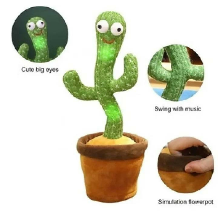 Dancing Cactus Toy – Singing, Talking, Voice Recording Plush with USB Rechargeable Function – Fun Educational Gift for Babies and Kids (Ages 6 Months & Up) – Rechargeable – With Cap