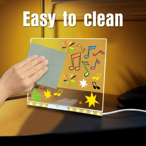 LED Light_uo writing Board with Markers_Colorful DIY Acrylic writing pad with stand & Erasable pens for kids,Decor&Notes ( Size 29×30CM)