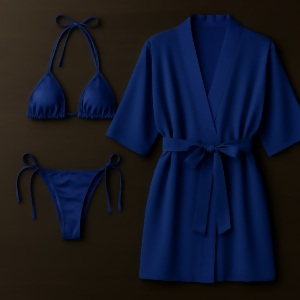 Monokini, Bikini & Sheer Robe | Free Size (Black)
