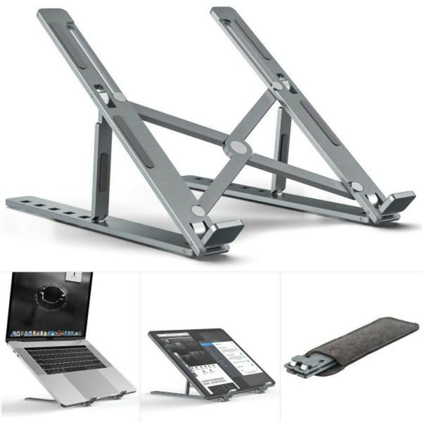 Premium Aluminum Foldable Laptop Stand | Sturdy, Adjustable, Portable | Silver & Black Smart Laptop Stand