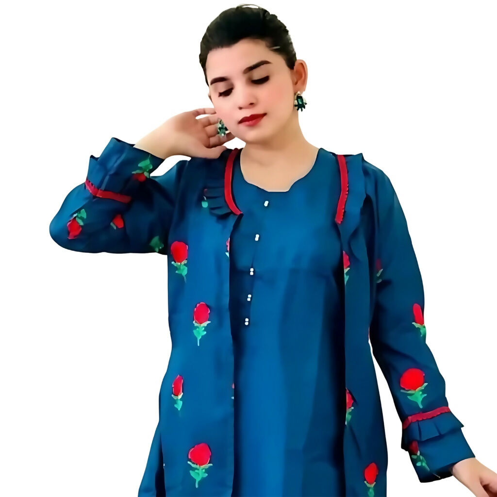 Silk Fancy Gown 3pc, Embroidered Silk Dress, for Women