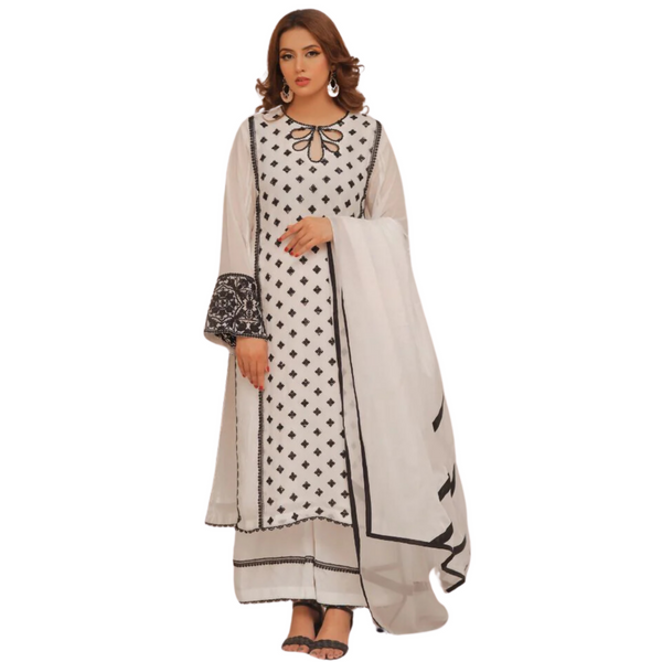 Kurta Set, Monochrome Embroidered, Black & White, Elegant Winter Wear