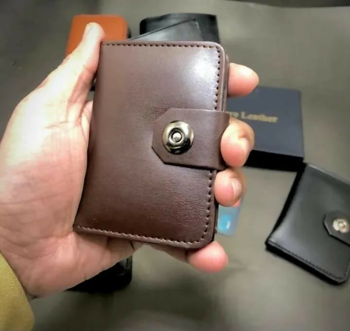 Boy’s Leather Wallet Black Mustard Brown Snap Closure Compact Bifold Wallet for Kids & Teens (Color Black)