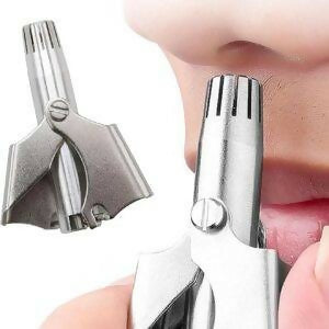 Stainless Steel Manual Nose Hair Trimmer – Portable 6-Teeth Precision Trimming Tool with Drawstring Bag and Brush