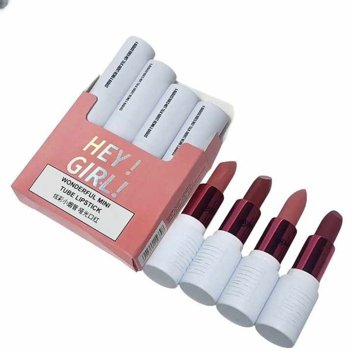 HengFang Hey Girl Mini Velvet Matte Lipstick Set | High Pigment Long-Lasting Lip Color | Pack of 4