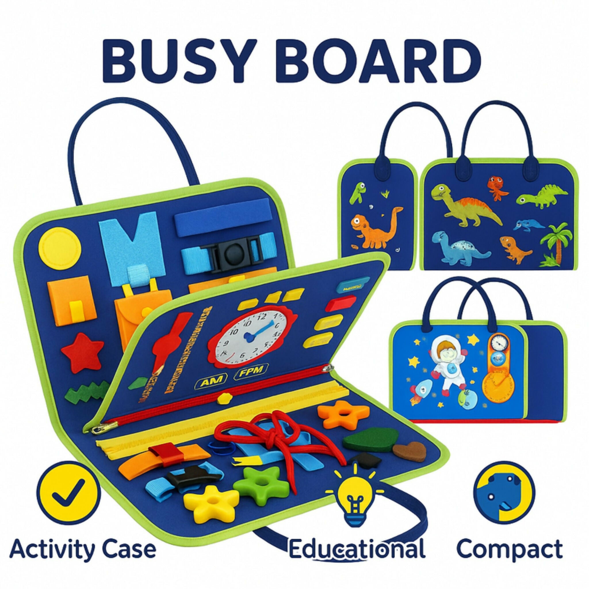 Reusable Montessori Busy Book for Toddlers | 4-Page Educational Activity Book with Stickers & Flashcards