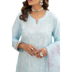 Stitched Suit, Embroidered Shirt & Printed Organza Dupatta, for Women