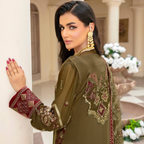 Unstitched Suit, Organza Dupatta Elegantly Embroidered & Hand-Embellished
