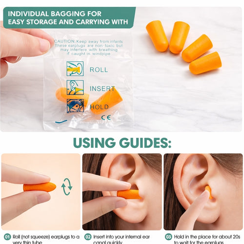 Earplugs, Soft Foam with Cord, Reusable Noise Reduction Ear Protection - Pack of 5