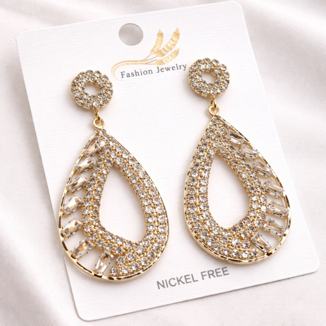 Earrings, Elegant Black Crystal Drop, Nickel-Free Rhinestone for Women