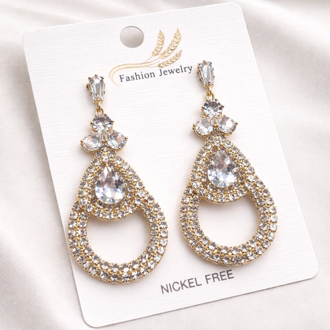 Earrings, Glamorous Crystal Studded Drop, Lightweight for Girls