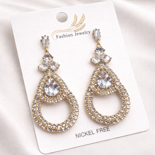 Earrings, Glamorous Crystal Studded Drop, Lightweight for Girls