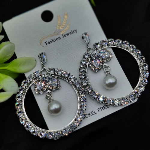 Earrings, Golden Cross Pearl Zircon, Elegant Stud for Women