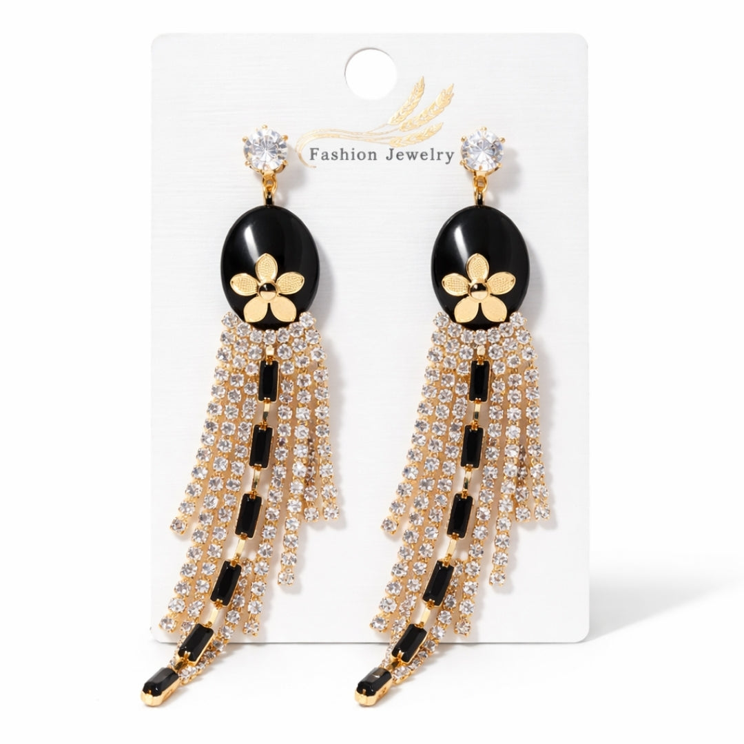 Earrings, Long Tassel Earrings Black Crystal Statement for Women