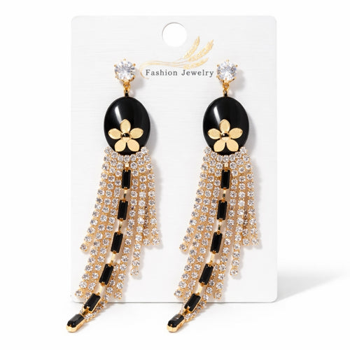 Earrings, Long Tassel Earrings Black Crystal Statement for Women