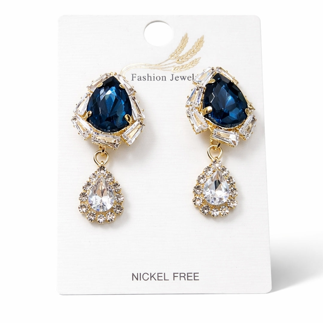 Earrings, Royal Blue Drop Crystal Teardrop Elegant for Women