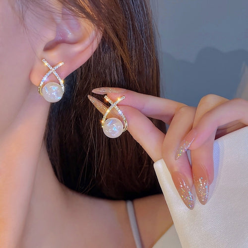 Earrings, Silver Circle Drop, Crystal Statement for Women