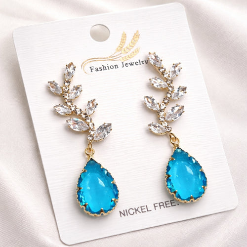 Earrings with Blue Gemstone, Elegant Nickel-Free Jewelry for Women