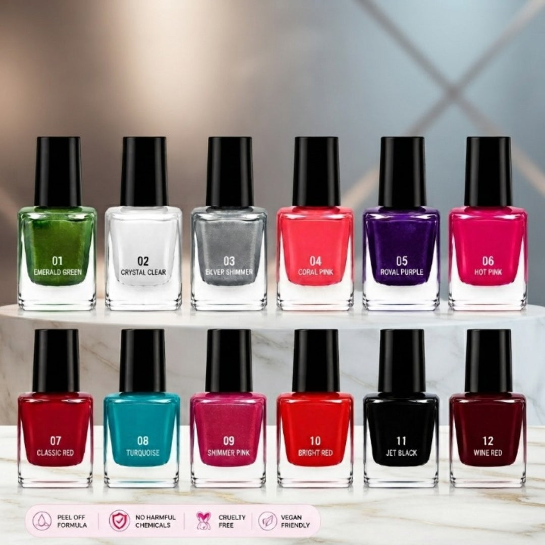Easy Peel Off Nail Polish for Women & Girls - Pack of 12