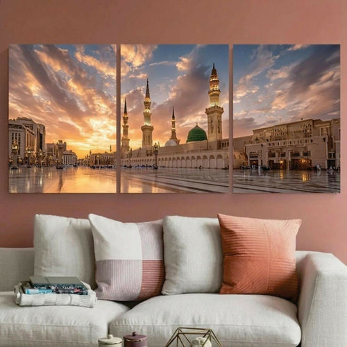 3-Piece Masjid-e-Nabawi Wall Art Set – Islamic Home Decoration
