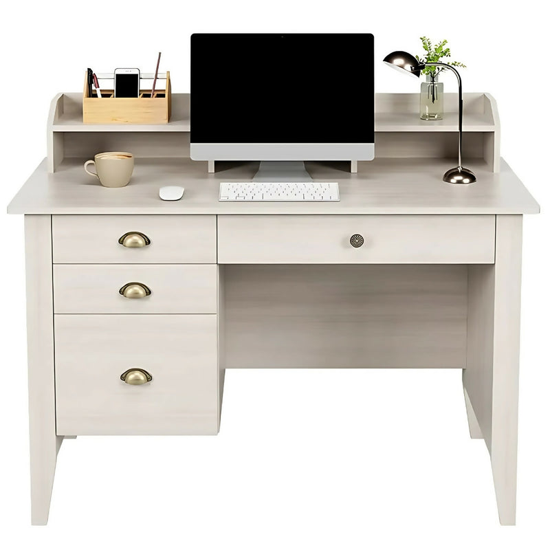 Computer Desk, Sturdy Design with 4 Drawers & Shelf, for Organized Workspaces