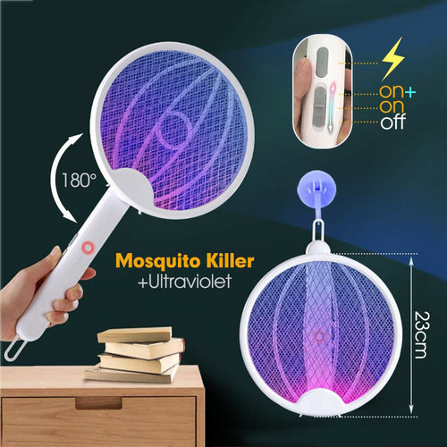 Foldable Mosquito Killer Trap | Electric Rechargeable Bug Zapper Racket For Indoor And Outdoor Mosquito And Insect Control (Random Color)