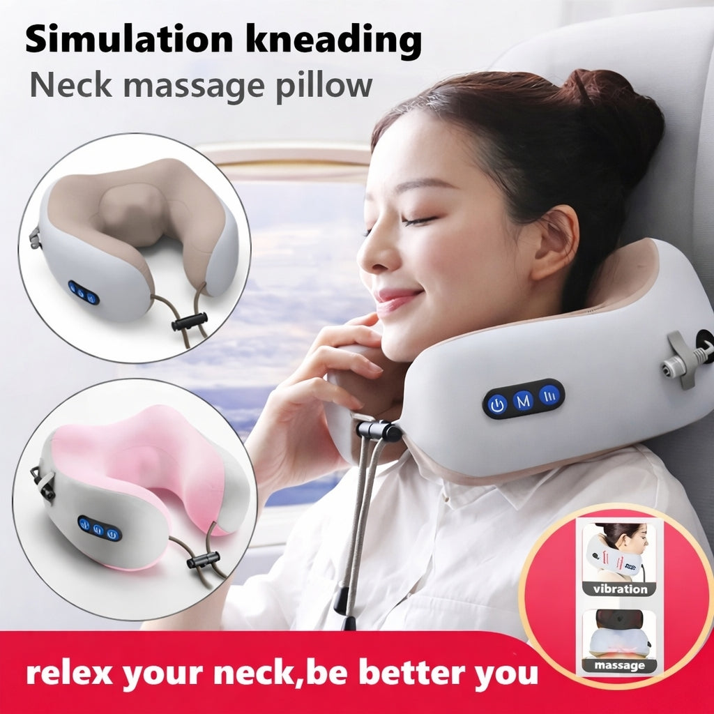 Electric U Shaped Neck Pillow Massager USB Rechargeable Travel Pillow