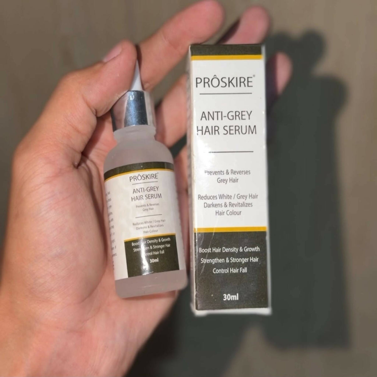 Proskire Anti-Grey Hair Serum 30ml Reduces White Hair - Darkens & Revitalizes Hair Color